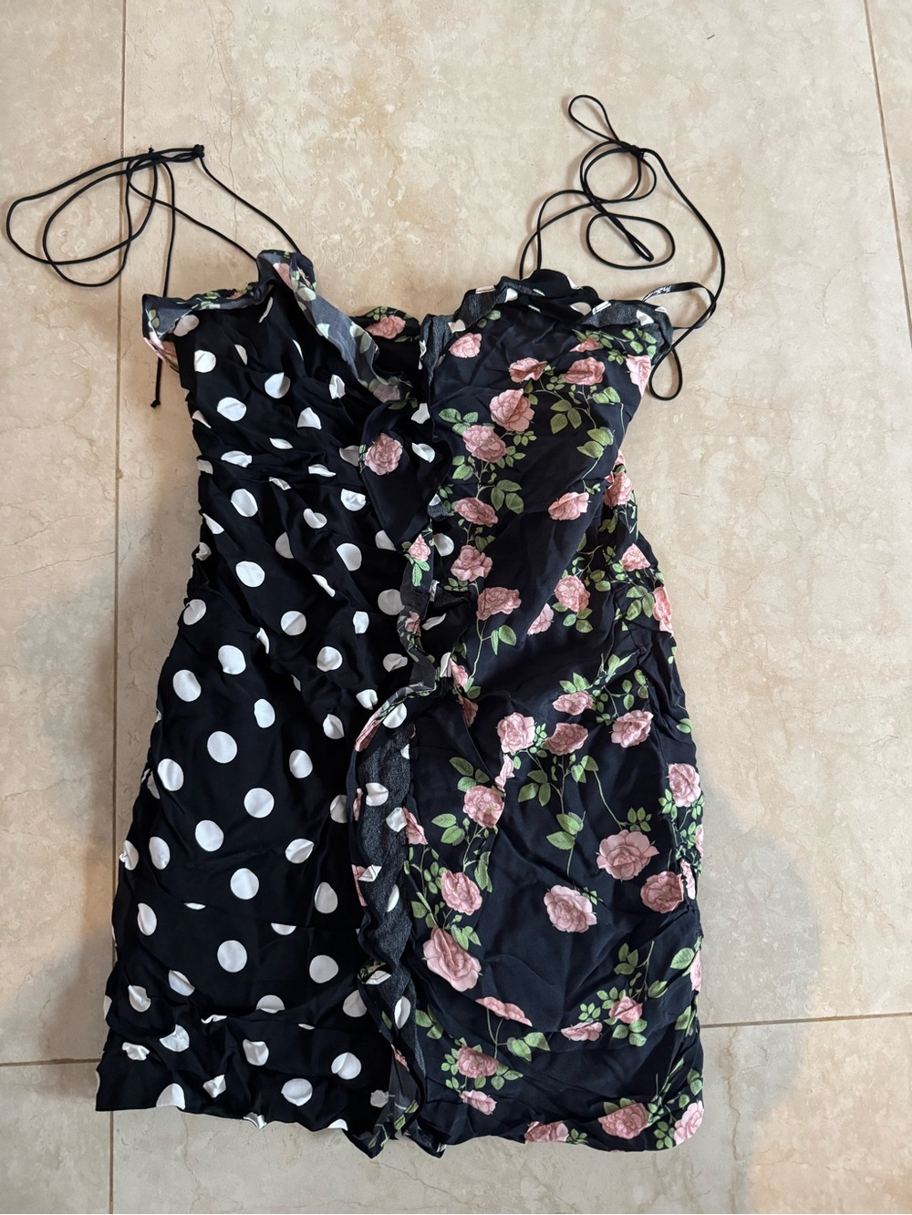 Black Floral & Polka Dot Mix Slip Dress